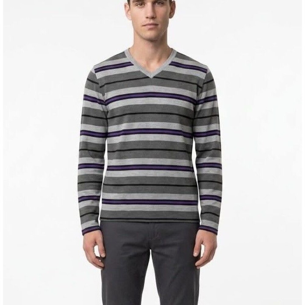 Puré Vintage Style Sweater Mens Large Gray Long Sleeve V-Neck